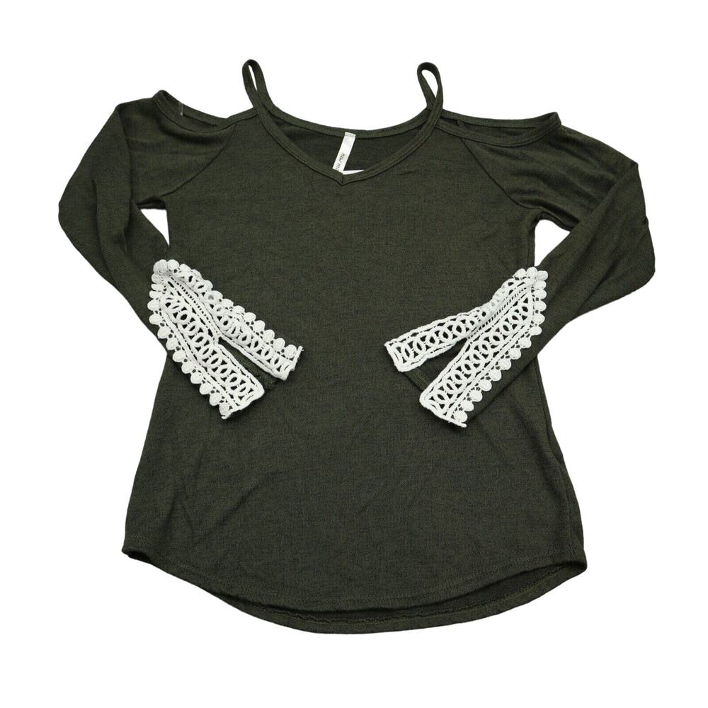 New Mode Shirt Womens S Green Cold Shoulder Long Sleeve V Neck Casual Blouse